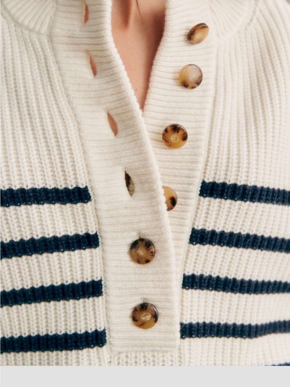Sezane Lucas Jumper Ecru / Navy - Size L - Picture 3 of 3